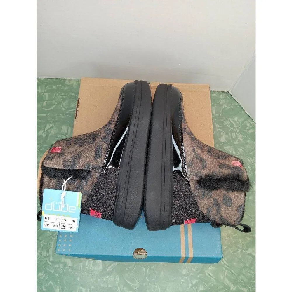 Hey Dude Children's Mel Youth Leopard Print Black Shoes Boots Size K 12.